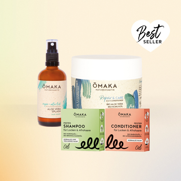 OMAKA Pflegeset mit Conditioner für niedrigporöse Locken und Afrohaare Übersicht