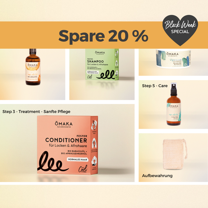 ŌMAKA Feuchtigkeits-Set für durstige, niedrig poröse Locken und Afrohaare mit festem Shampoo, duftfreiem festem Conditioner, Leave-in, Arganöl und Aloe-Vera-Pflege für sanfte Feuchtigkeit.